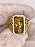 14K BLACK Gold Quartz Signet Ring - Vintage Italy