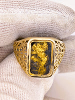 14K BLACK Gold Quartz Signet Ring - Vintage Italy