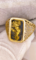 14K BLACK Gold Quartz Signet Ring - Vintage Italy