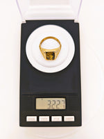 14K BLACK Gold Quartz Signet Ring - Vintage Italy