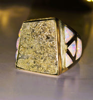 14K Gold Quartz & Opal Signet Ring