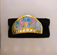 14K Kabana Style Australian Opal Diamond Tiara Crown Ring