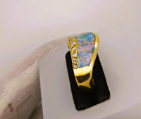 14K Kabana Style Australian Opal Diamond Tiara Crown Ring