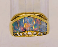 14K Kabana Style Australian Opal Diamond Tiara Crown Ring