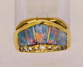 14K Kabana Style Australian Opal Diamond Tiara Crown Ring