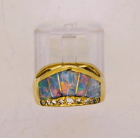 14K Kabana Style Australian Opal Diamond Tiara Crown Ring