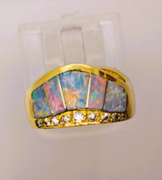 14K Kabana Style Australian Opal Diamond Tiara Crown Ring