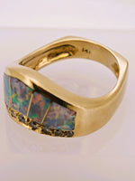 14K Kabana Style Australian Opal Diamond Tiara Crown Ring