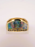14K Kabana Style Australian Opal Diamond Tiara Crown Ring