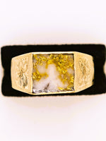 Vintage 10K Floral Gold Quartz Signet Ring
