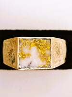 Vintage 10K Floral Gold Quartz Signet Ring