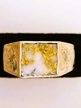 Vintage 10K Floral Gold Quartz Signet Ring