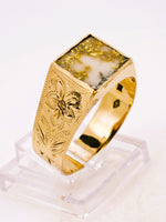 Vintage 10K Floral Gold Quartz Signet Ring