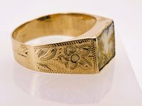 Vintage 10K Floral Gold Quartz Signet Ring