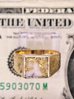 Vintage 10K Floral Gold Quartz Signet Ring