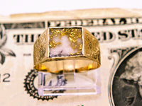 Vintage 10K Floral Gold Quartz Signet Ring
