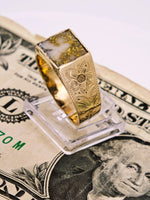 Vintage 10K Floral Gold Quartz Signet Ring