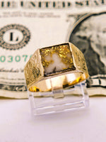 Vintage 10K Floral Gold Quartz Signet Ring