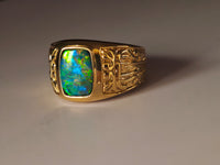 10K Natural Australian Black Opal Signet Ring