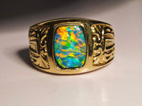 10K Natural Australian Black Opal Signet Ring