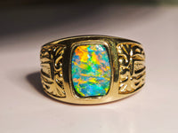 10K Natural Australian Black Opal Signet Ring