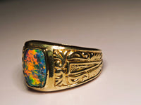 10K Natural Australian Black Opal Signet Ring