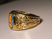 10K Natural Australian Black Opal Signet Ring