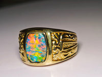 10K Natural Australian Black Opal Signet Ring