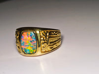 10K Natural Australian Black Opal Signet Ring