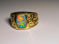 10K Natural Australian Black Opal Signet Ring