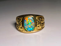 10K Natural Australian Black Opal Signet Ring