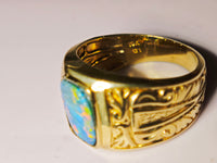 10K Natural Australian Black Opal Signet Ring