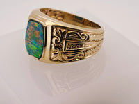 10K Natural Australian Black Opal Signet Ring
