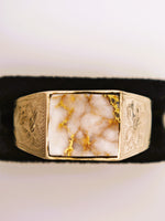 10K Gold Quartz Signet Ring Floral Motif