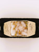 10K Gold Quartz Signet Ring Floral Motif