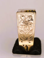 10K Gold Quartz Signet Ring Floral Motif