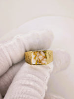 10K Gold Quartz Signet Ring Floral Motif