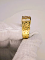 10K Gold Quartz Signet Ring Floral Motif