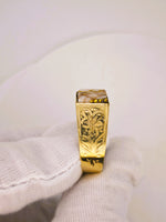 10K Gold Quartz Signet Ring Floral Motif