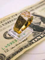 10K Gold Quartz Signet Ring Floral Motif