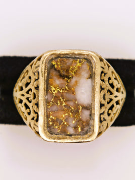 14K Alaskan Gold Quartz Signet Ring - Vintage Italy