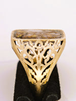 14K Alaskan Gold Quartz Signet Ring - Vintage Italy