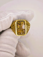 14K Alaskan Gold Quartz Signet Ring - Vintage Italy