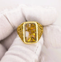 14K Alaskan Gold Quartz Signet Ring - Vintage Italy