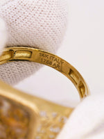 14K Alaskan Gold Quartz Signet Ring - Vintage Italy