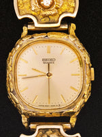 22K RARE Vintage 1980’s Seiko Quartz Gold Nugget Diamond Watch
