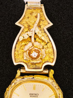 22K RARE Vintage 1980’s Seiko Quartz Gold Nugget Diamond Watch