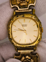 22K RARE Vintage 1980’s Seiko Quartz Gold Nugget Diamond Watch
