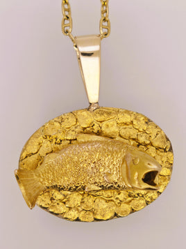 22K Alaskan Nugget Salmon Fish Pendant