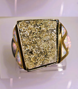 14K Gold Quartz & Opal Signet Ring